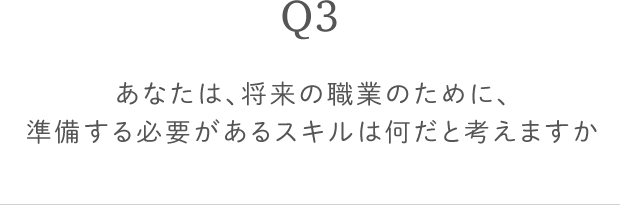 Q3 あなたは、将来の職業のために、準備する必要があるスキルは何だと考えますか